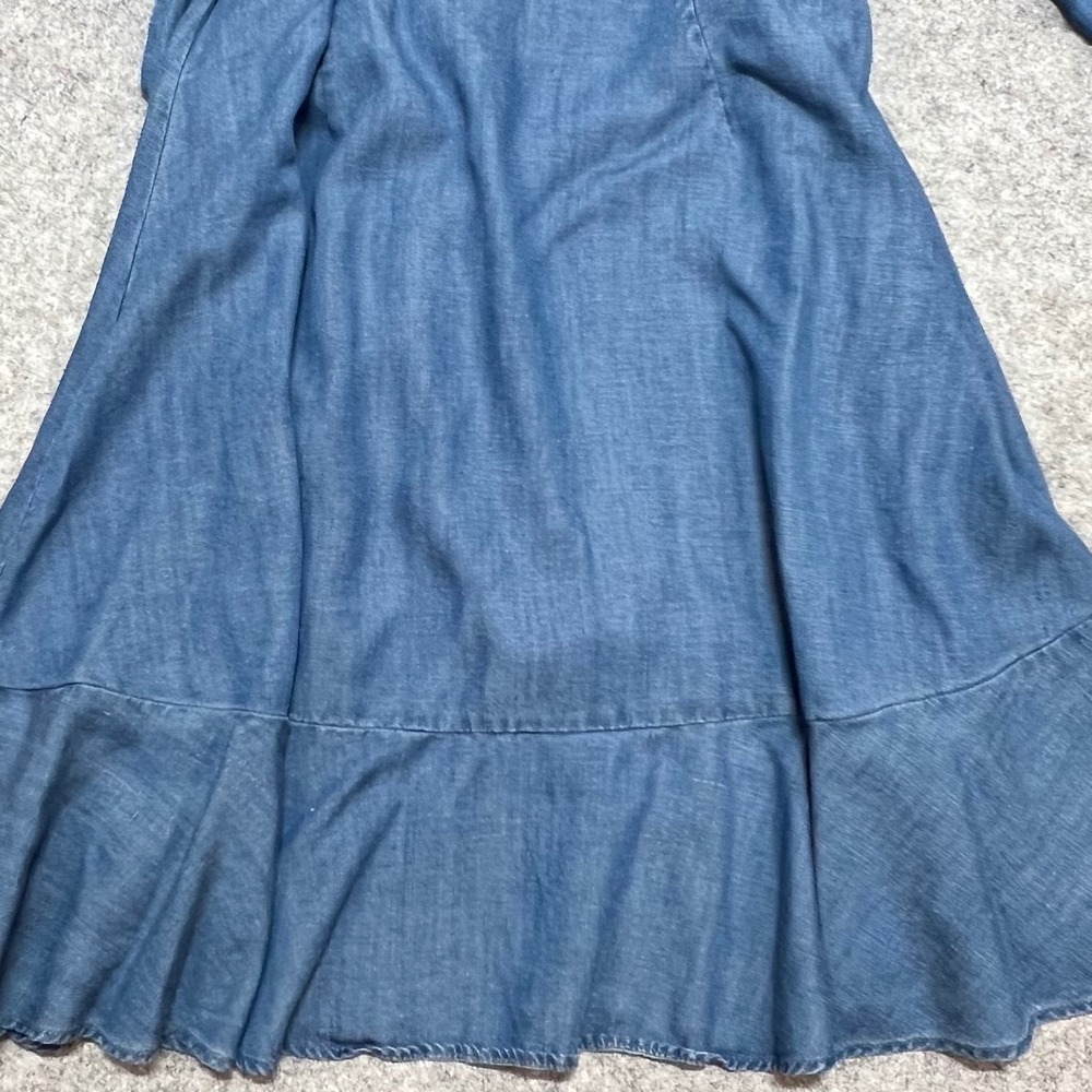 LOFT Blue Chambray Lyocell Linen Blend Ruffle Wrap Dress Size 8 Long Sleeve - Picture 4 of 8